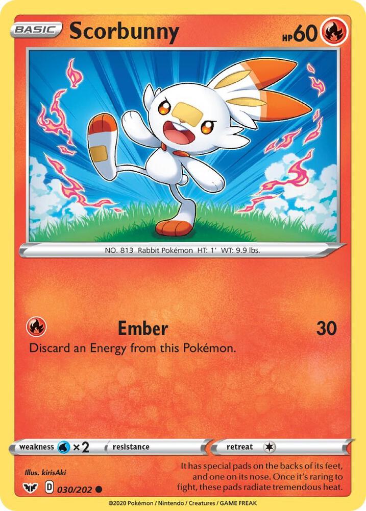 Scorbunny (030) 030/202 card from SWSH01: Sword & Shield Base Set