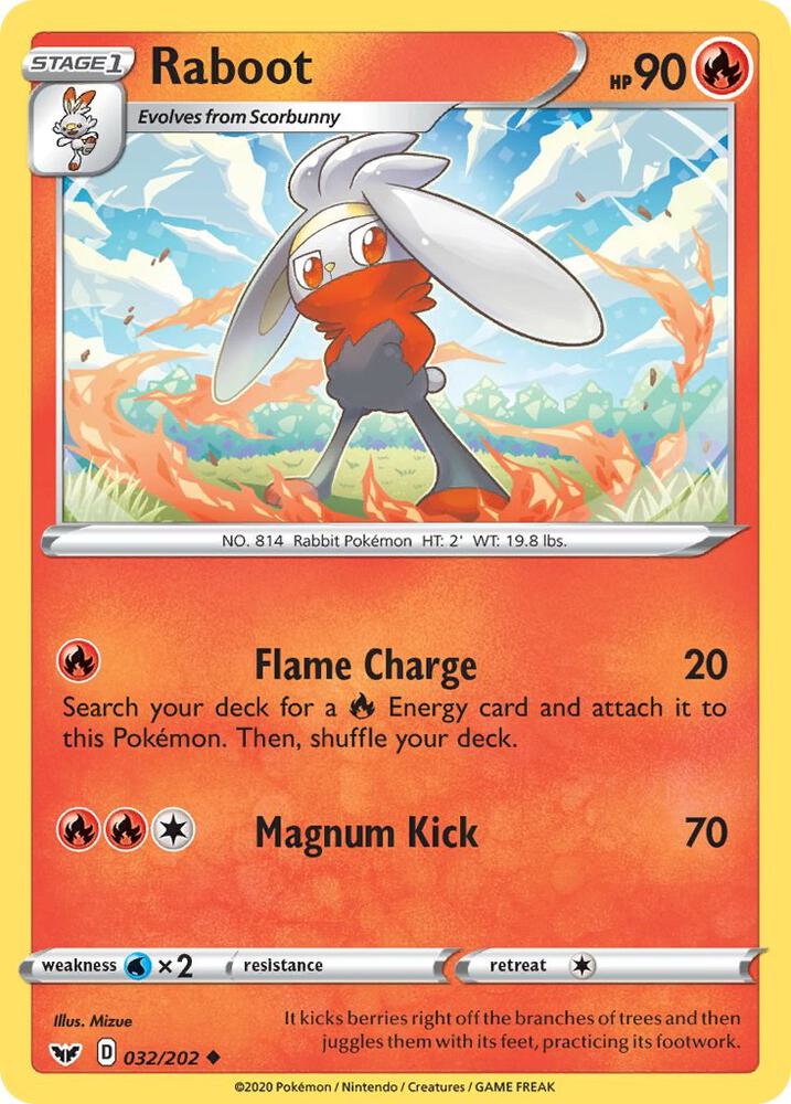 Raboot (032) 032/202 card from SWSH01: Sword & Shield Base Set