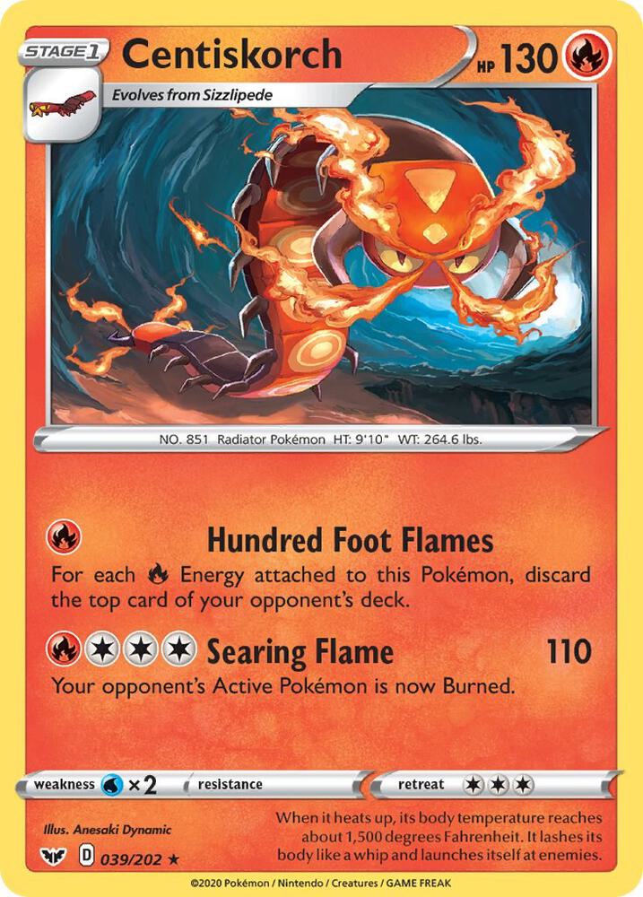 Centiskorch 039/202 card from SWSH01: Sword & Shield Base Set