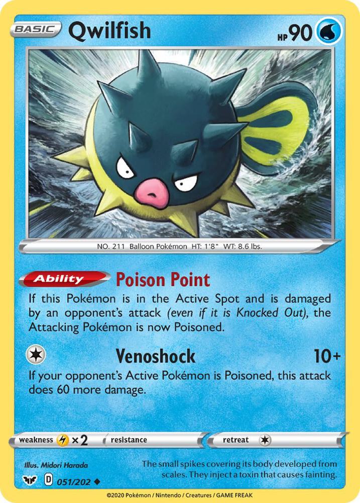 Qwilfish 051/202 card from SWSH01: Sword & Shield Base Set