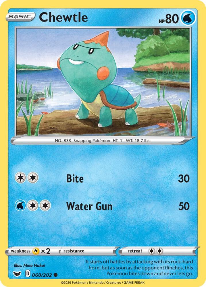 Chewtle 060/202 card from SWSH01: Sword & Shield Base Set