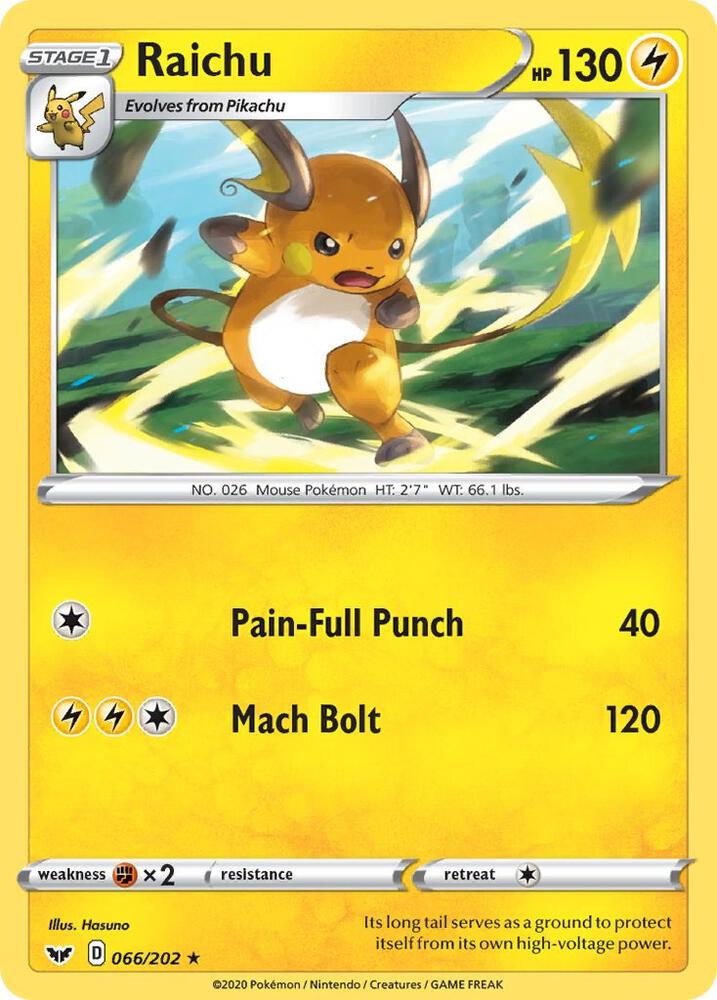 Raichu 066/202 card from SWSH01: Sword & Shield Base Set