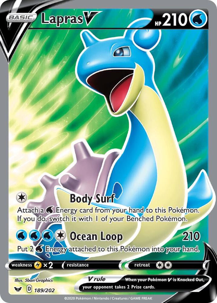 Lapras V (Full Art) 189/202 card from SWSH01: Sword & Shield Base Set