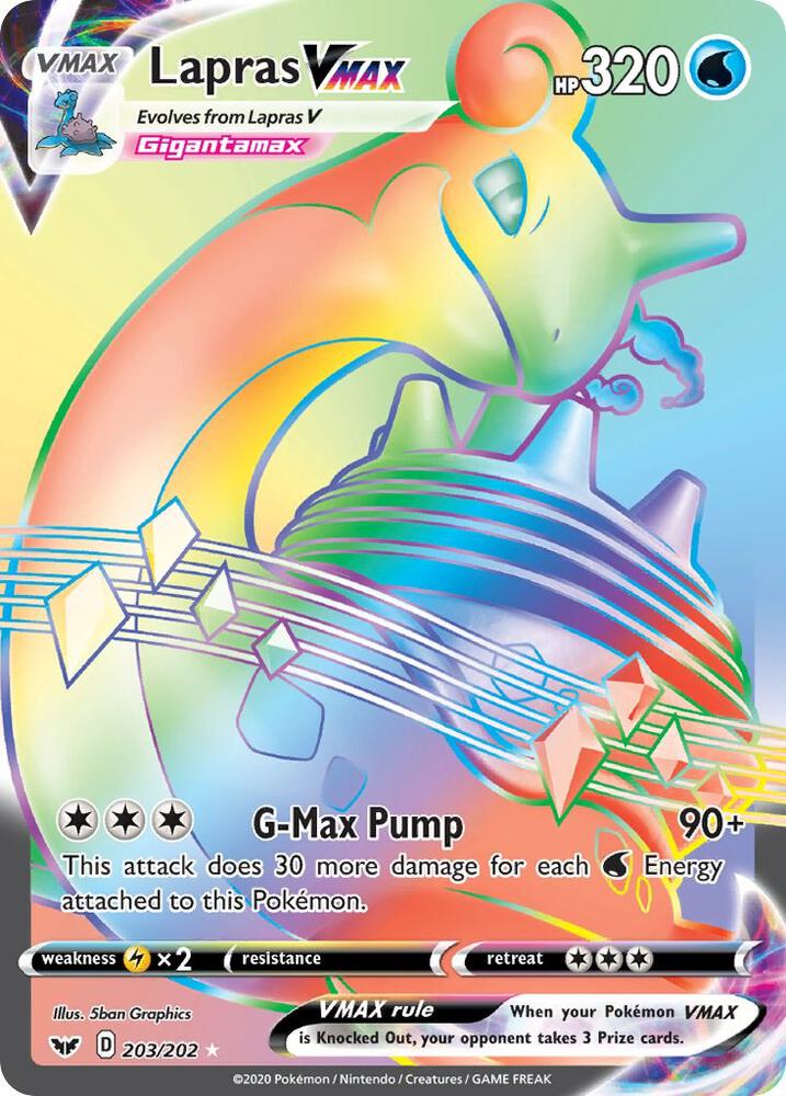 Lapras VMAX (Secret) 203/202 card from SWSH01: Sword & Shield Base Set