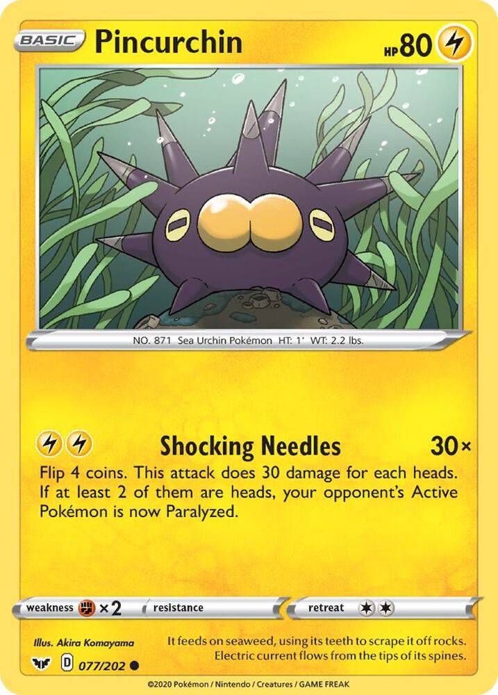 Pincurchin 077/202 card from SWSH01: Sword & Shield Base Set