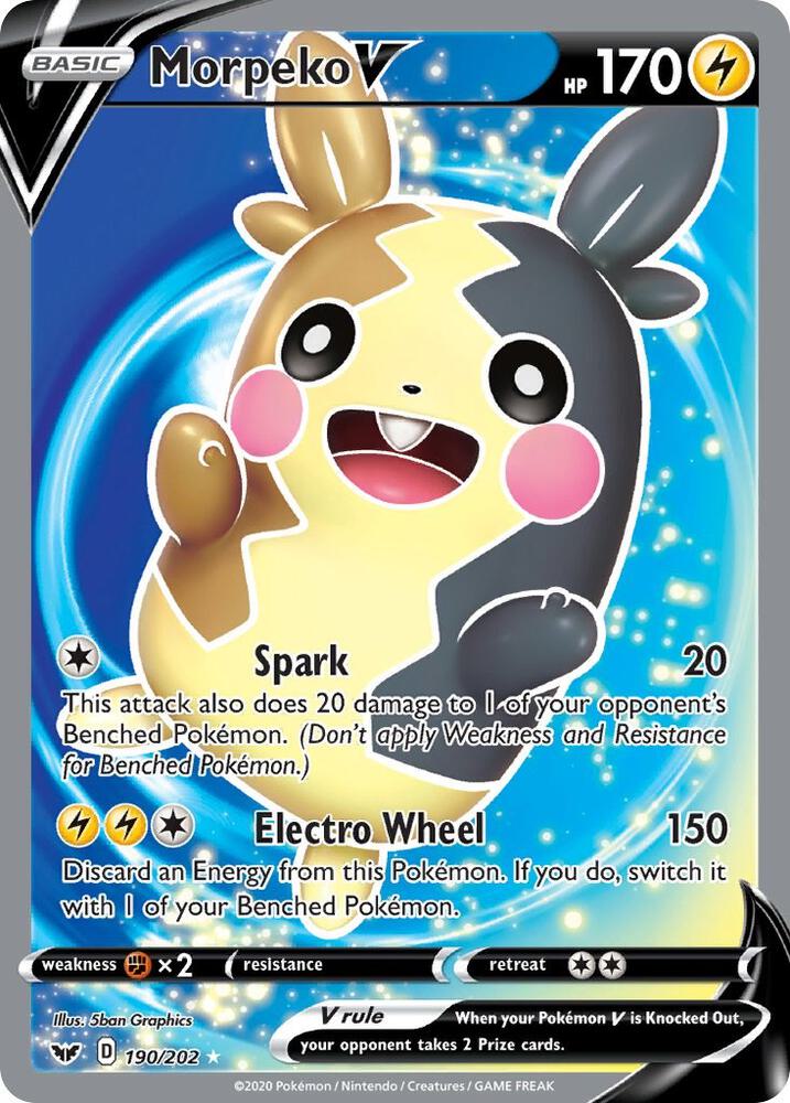 Morpeko V (Full Art) 190/202 card from SWSH01: Sword & Shield Base Set