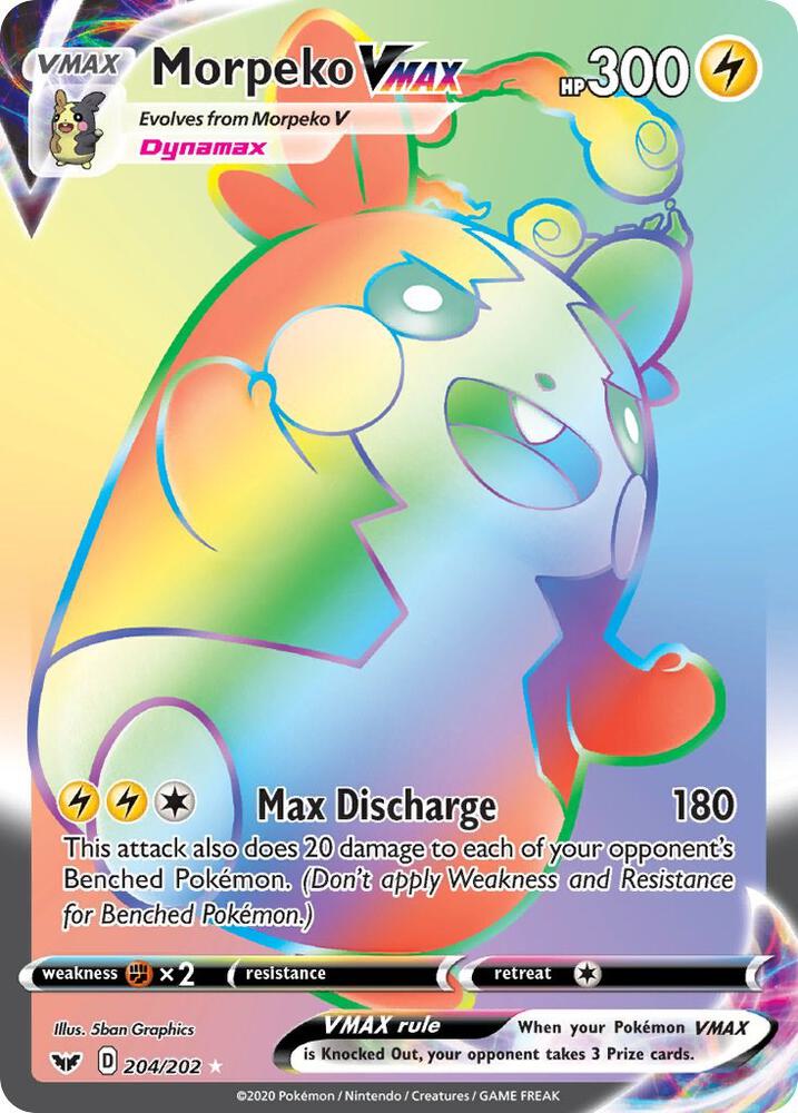 Morpeko VMAX (Secret) 204/202 card from SWSH01: Sword & Shield Base Set