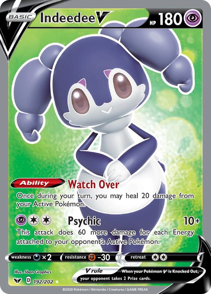 Indeedee V (Full Art) 192/202 card from SWSH01: Sword & Shield Base Set