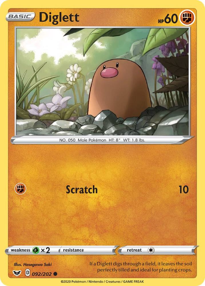Diglett 092/202 card from SWSH01: Sword & Shield Base Set