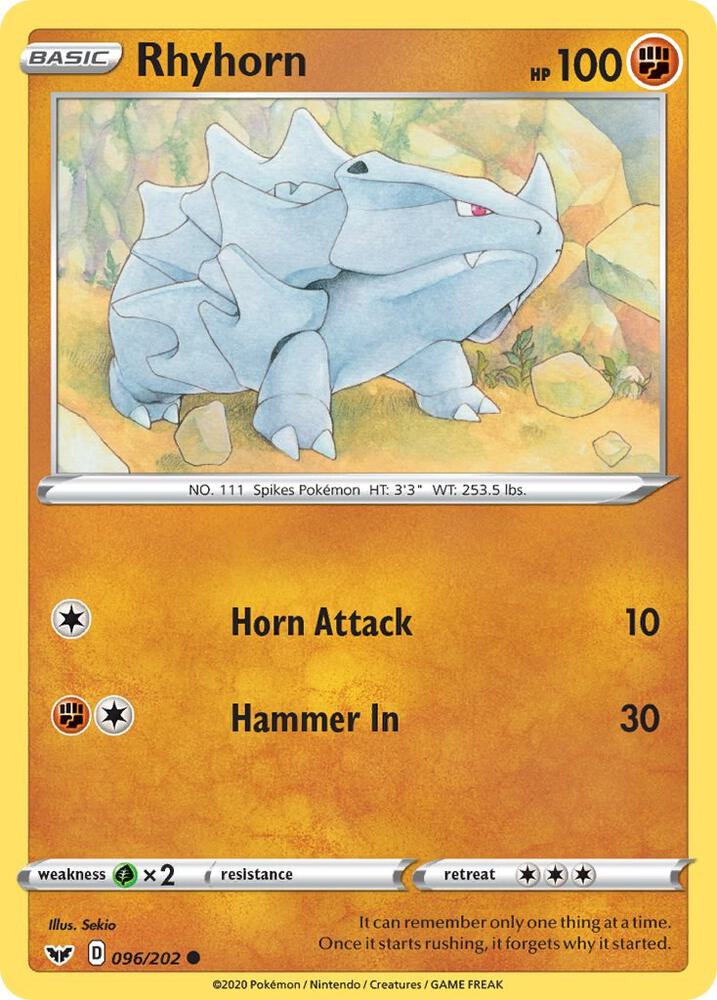 Rhyhorn (096) 096/202 card from SWSH01: Sword & Shield Base Set