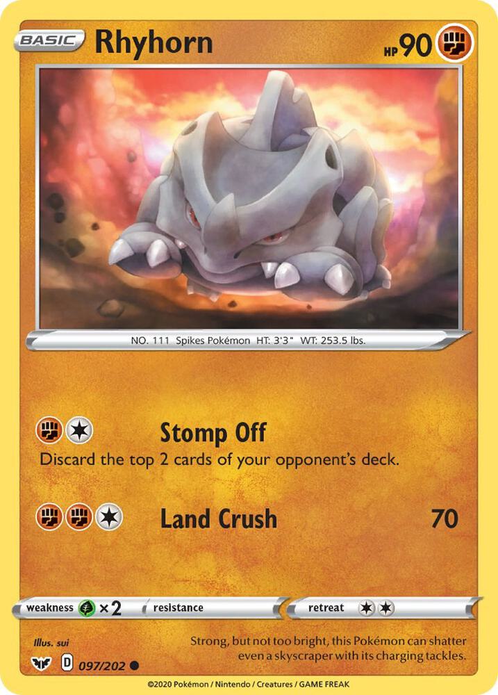 Rhyhorn (097) 097/202 card from SWSH01: Sword & Shield Base Set