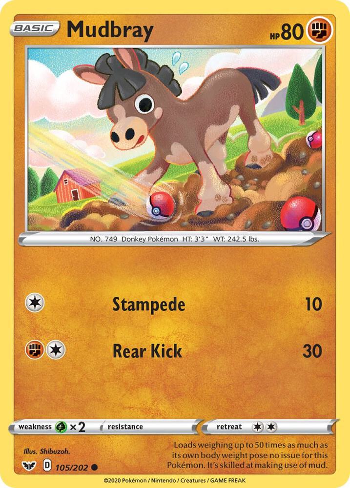 Mudbray 105/202 card from SWSH01: Sword & Shield Base Set
