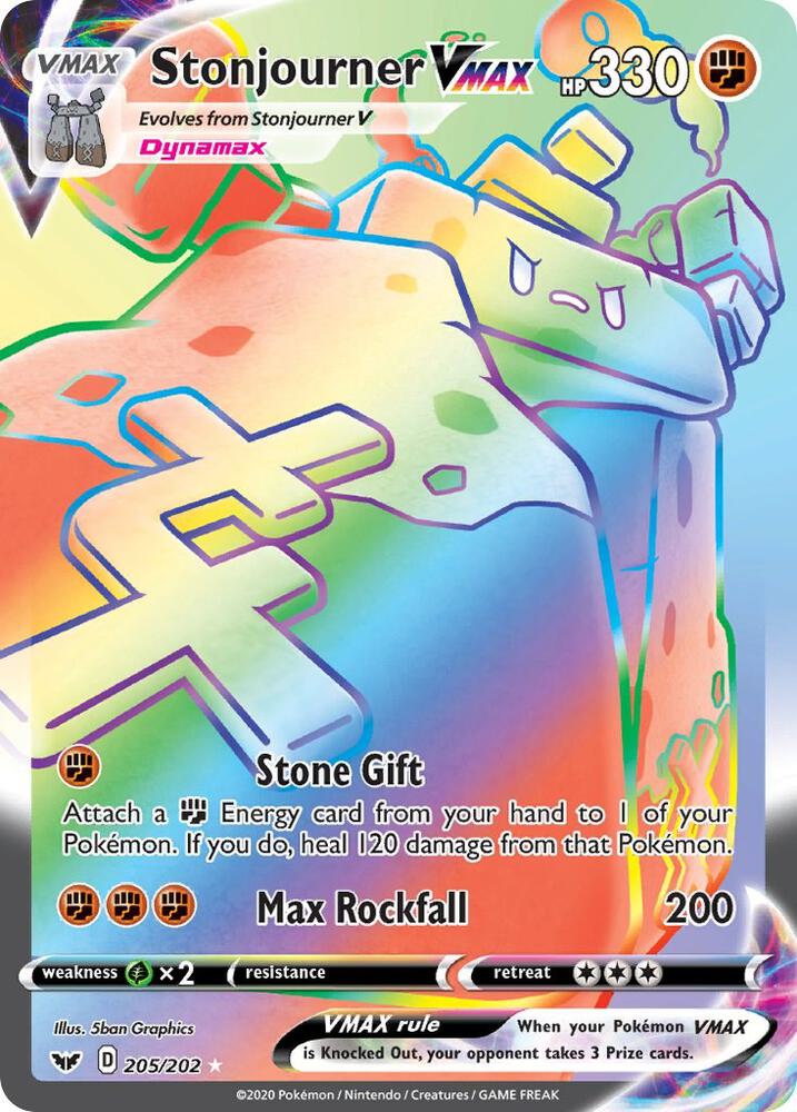 Stonjourner VMAX (Secret) 205/202 card from SWSH01: Sword & Shield Base Set