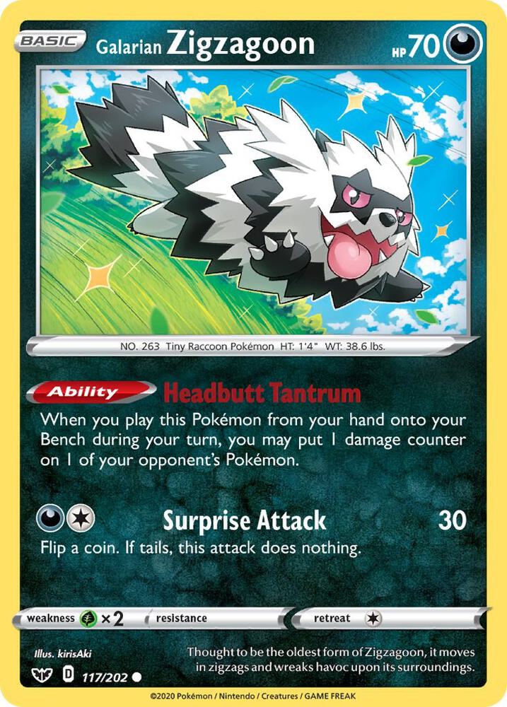 Galarian Zigzagoon 117/202 card from SWSH01: Sword & Shield Base Set