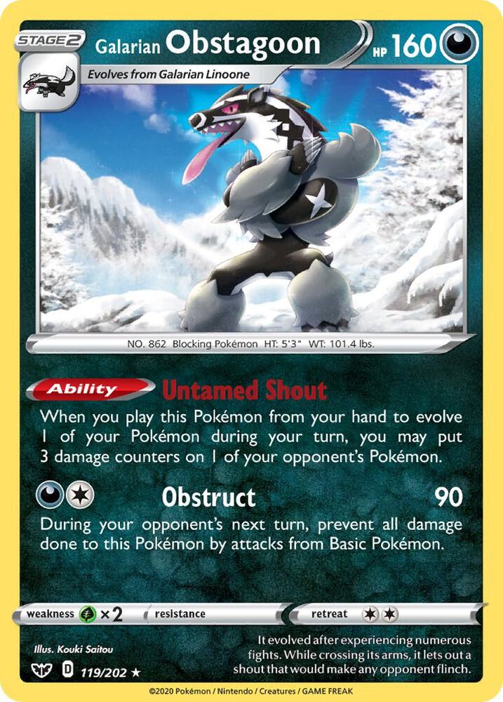Galarian Obstagoon 119/202 card from SWSH01: Sword & Shield Base Set