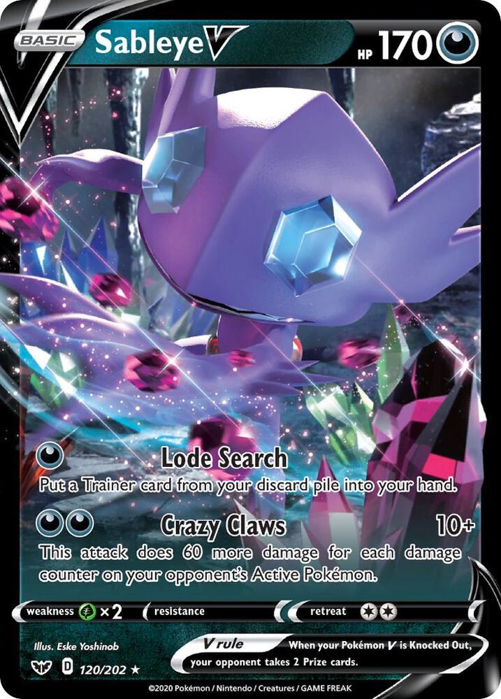 Sableye V 120/202 card from SWSH01: Sword & Shield Base Set