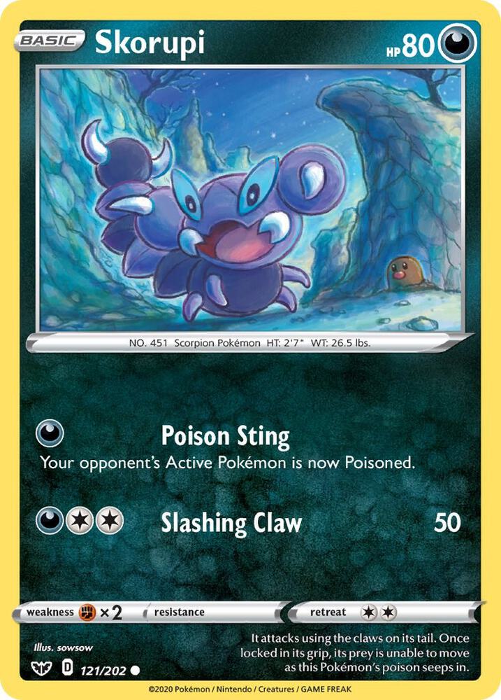 Skorupi 121/202 card from SWSH01: Sword & Shield Base Set