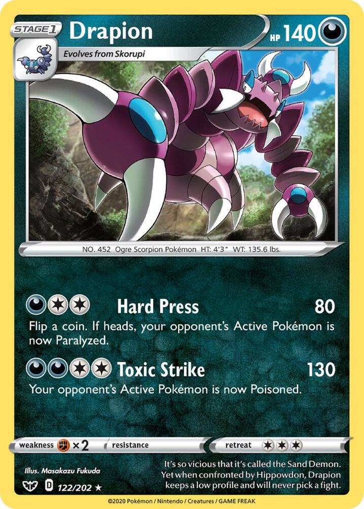 Drapion 122/202 card from SWSH01: Sword & Shield Base Set