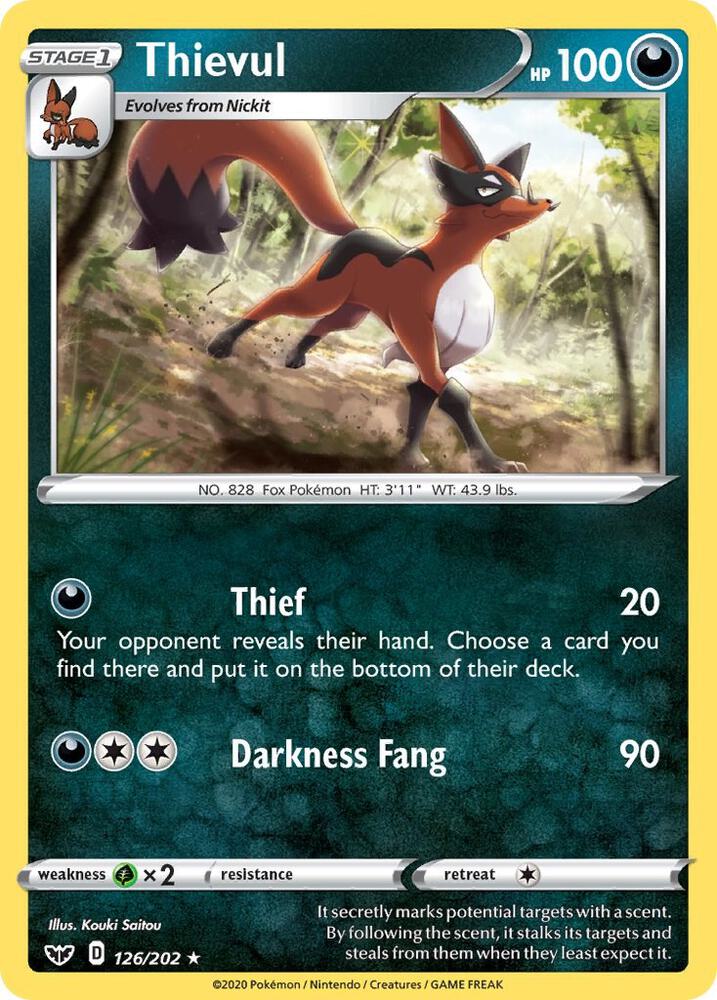 Thievul 126/202 card from SWSH01: Sword & Shield Base Set