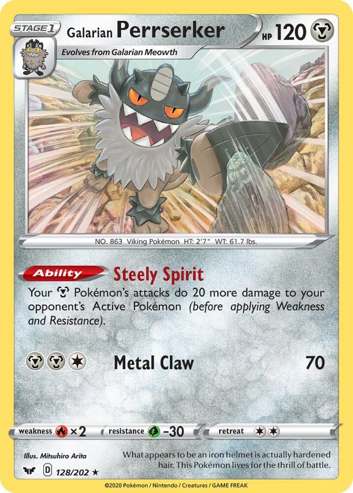 Galarian Perrserker 128/202 card from SWSH01: Sword & Shield Base Set