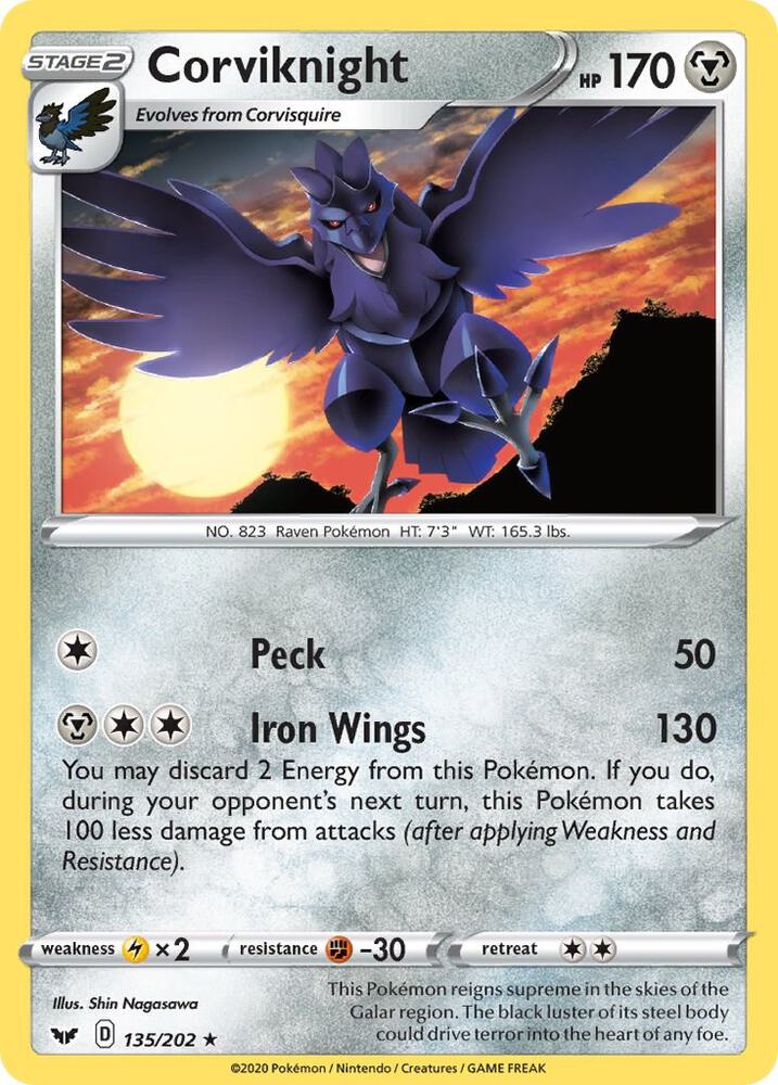Corviknight 135/202 card from SWSH01: Sword & Shield Base Set