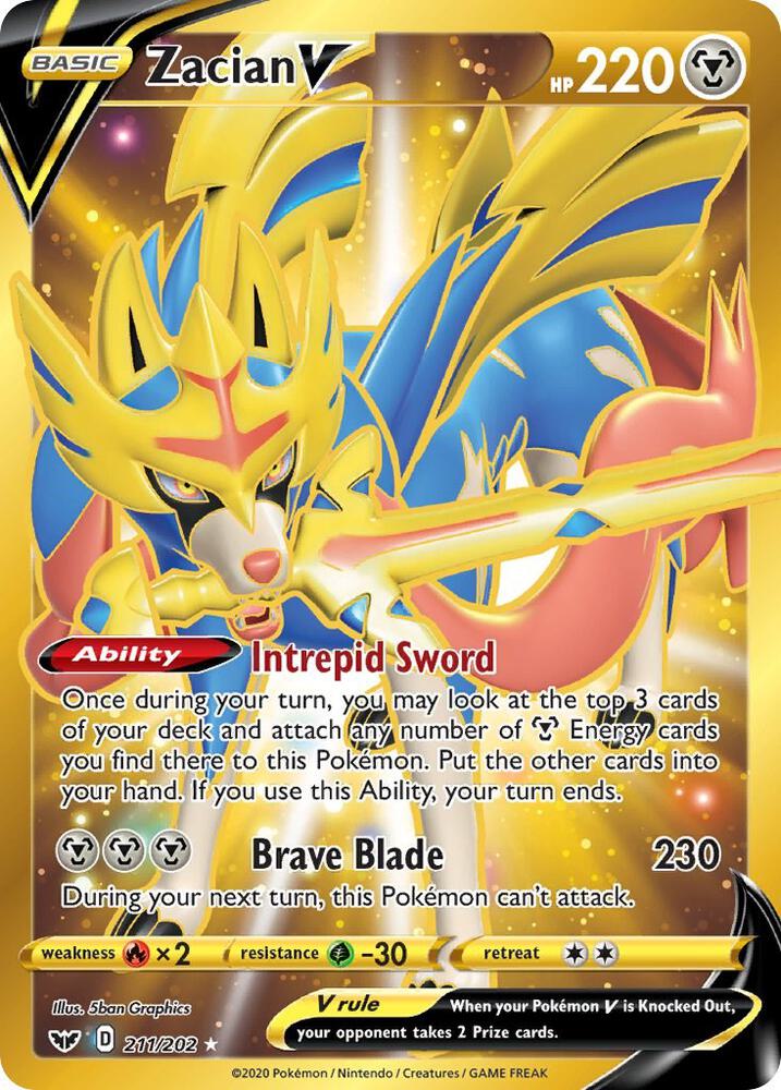 Zacian V (Secret) 211/202 card from SWSH01: Sword & Shield Base Set