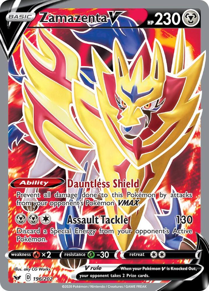 Zamazenta V (Full Art) 196/202 card from SWSH01: Sword & Shield Base Set