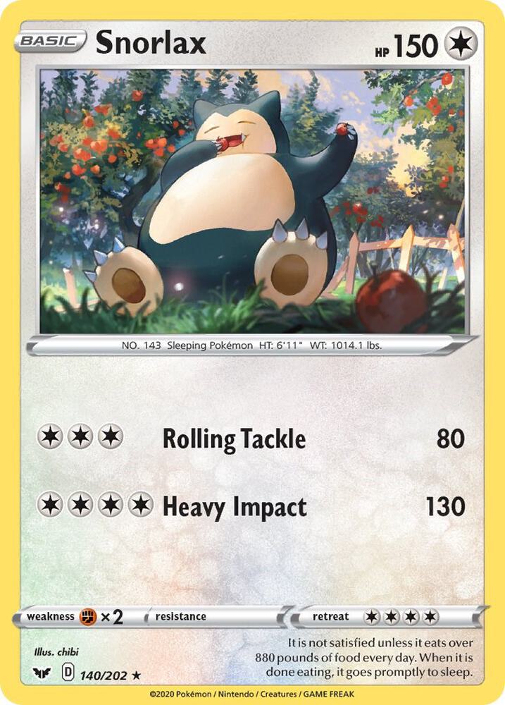 Snorlax 140/202 card from SWSH01: Sword & Shield Base Set