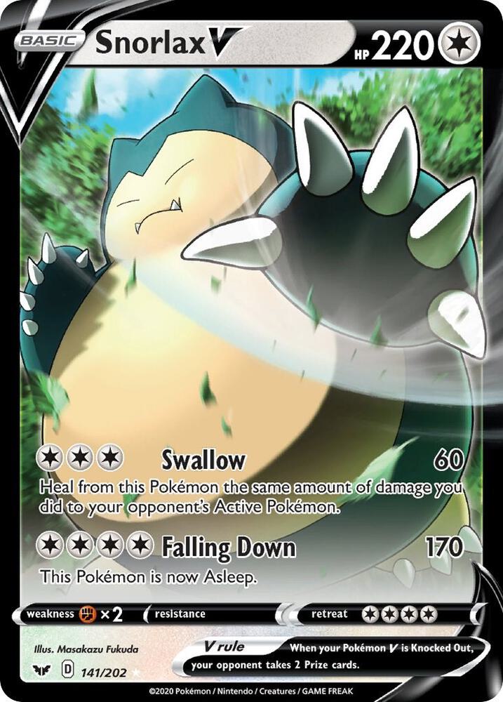 Snorlax V 141/202 card from SWSH01: Sword & Shield Base Set