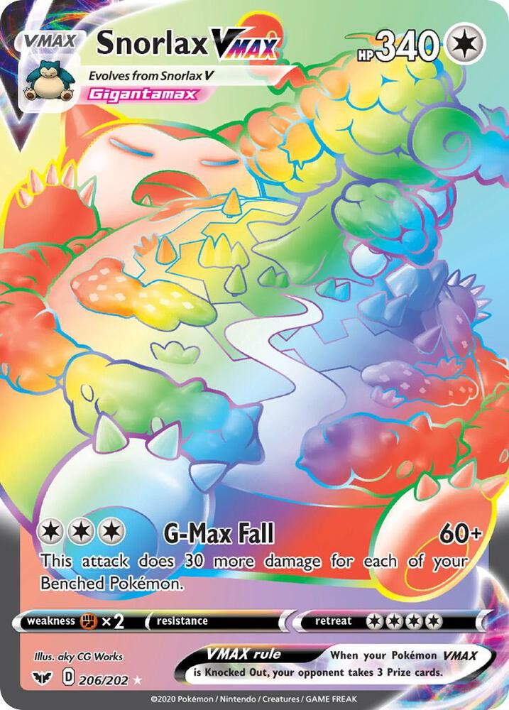 Snorlax VMAX (Secret) 206/202 card from SWSH01: Sword & Shield Base Set