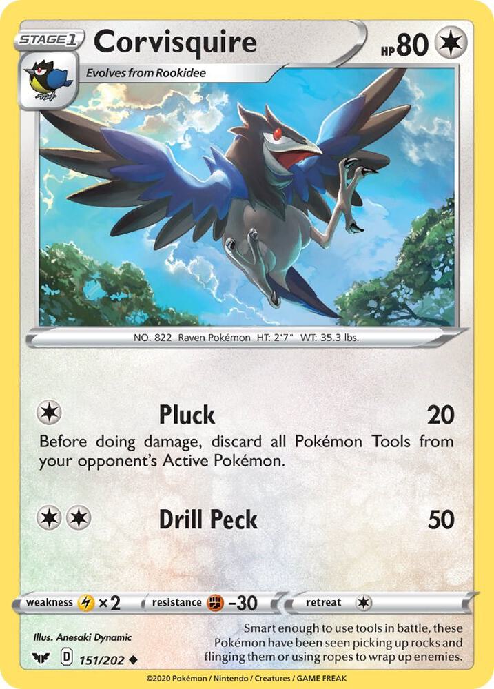 Corvisquire 151/202 card from SWSH01: Sword & Shield Base Set