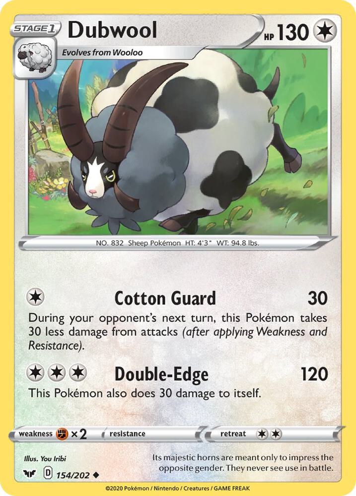 Dubwool 154/202 card from SWSH01: Sword & Shield Base Set