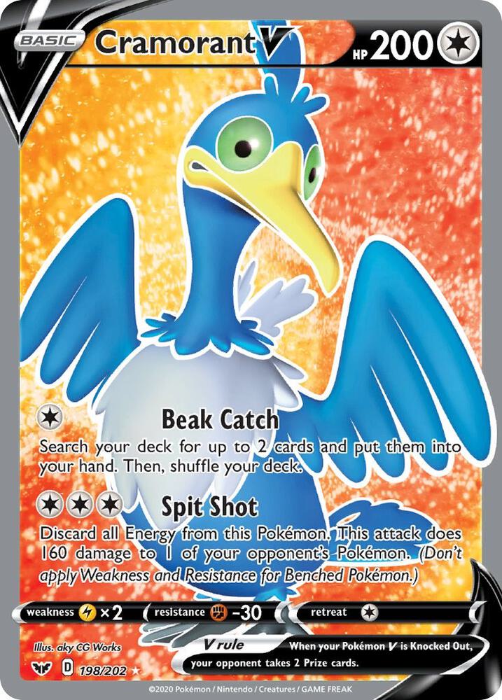 Cramorant V (Full Art) 198/202 card from SWSH01: Sword & Shield Base Set