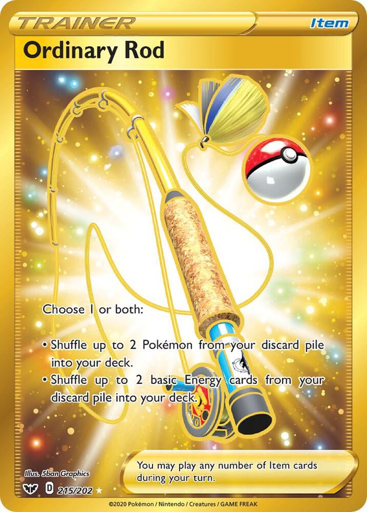 Ordinary Rod (Secret) 215/202 card from SWSH01: Sword & Shield Base Set