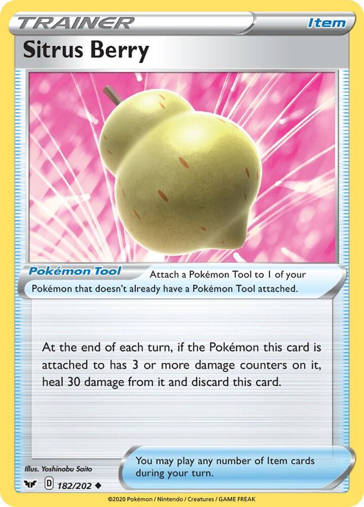 Sitrus Berry 182/202 card from SWSH01: Sword & Shield Base Set