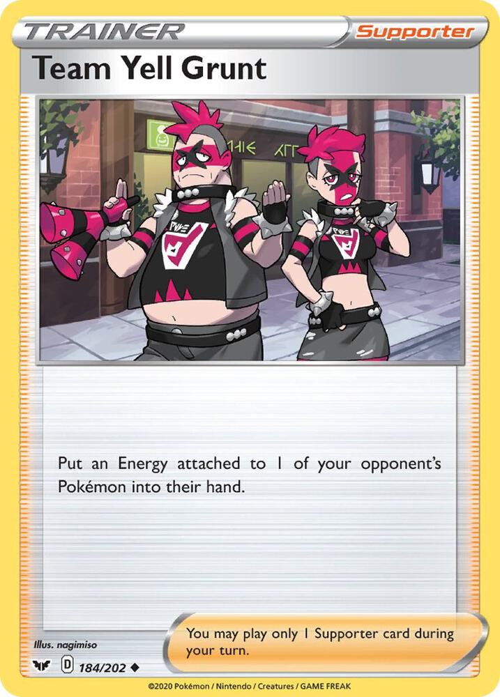 Team Yell Grunt 184/202 card from SWSH01: Sword & Shield Base Set