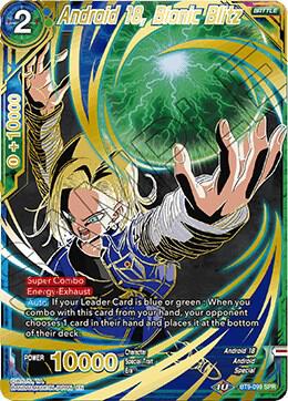 Android 18, Bionic Blitz (SPR) BT9-099 card from Universal Onslaught