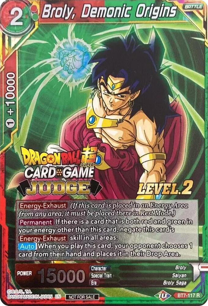 Broly, Demonic Origins (Level 2) BT7-117 card from Judge Promotion Cards