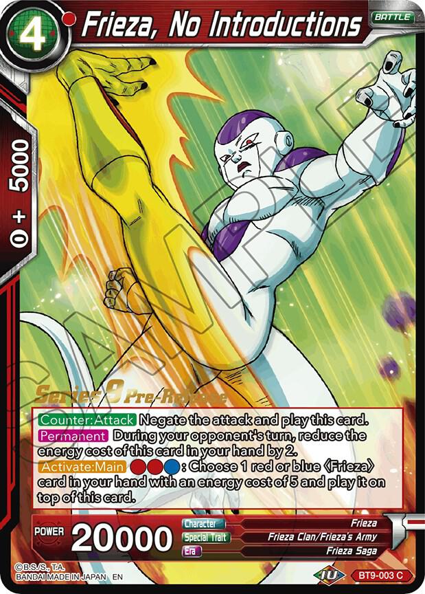 Frieza, No Introductions BT9-003 card from Universal Onslaught Pre-Release Cards