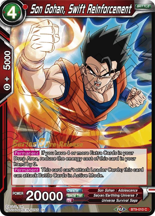 Son Gohan, Swift Reinforcement BT9-010 card from Universal Onslaught Pre-Release Cards