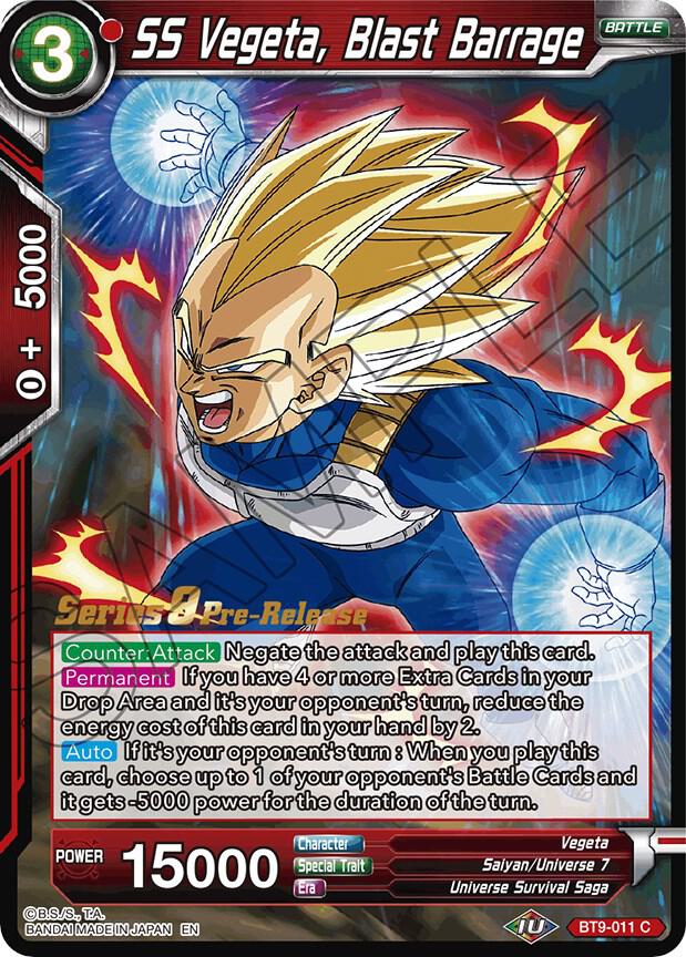 SS Vegeta, Blast Barrage BT9-011 card from Universal Onslaught Pre-Release Cards