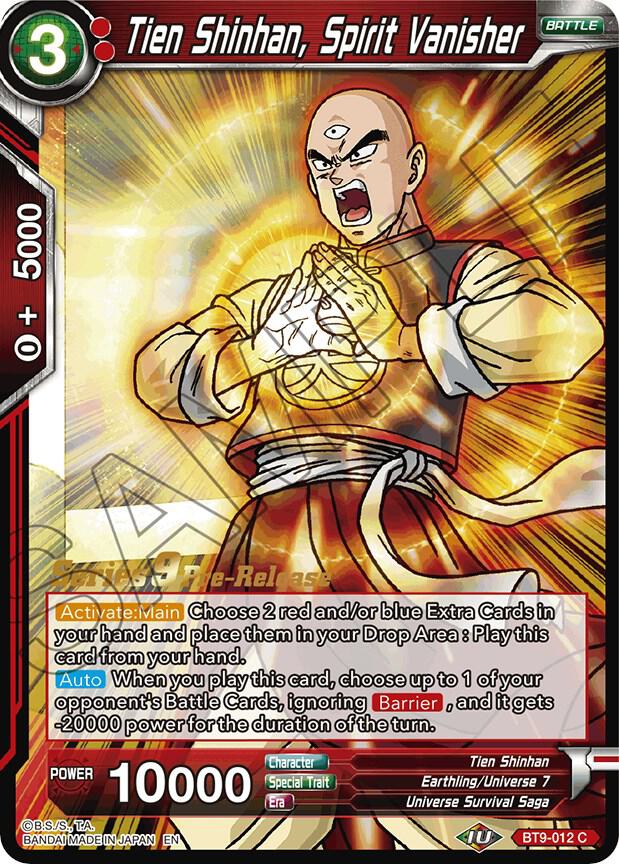 Tien Shinhan, Spirit Vanisher BT9-012 card from Universal Onslaught Pre-Release Cards