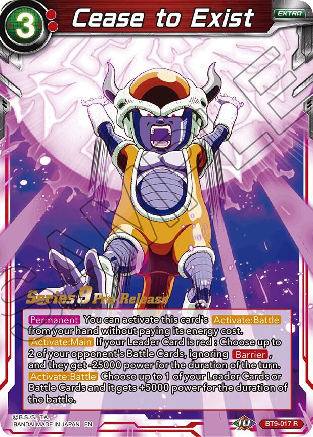 Cease to Exist BT9-017 card from Universal Onslaught Pre-Release Cards