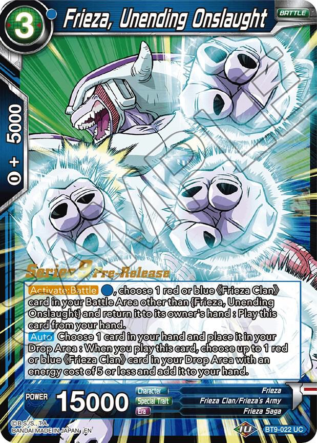Frieza, Unending Onslaught BT9-022 card from Universal Onslaught Pre-Release Cards