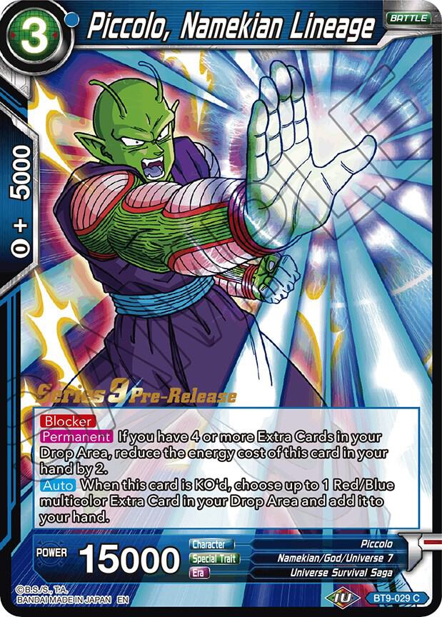 Piccolo, Namekian Lineage BT9-029 card from Universal Onslaught Pre-Release Cards