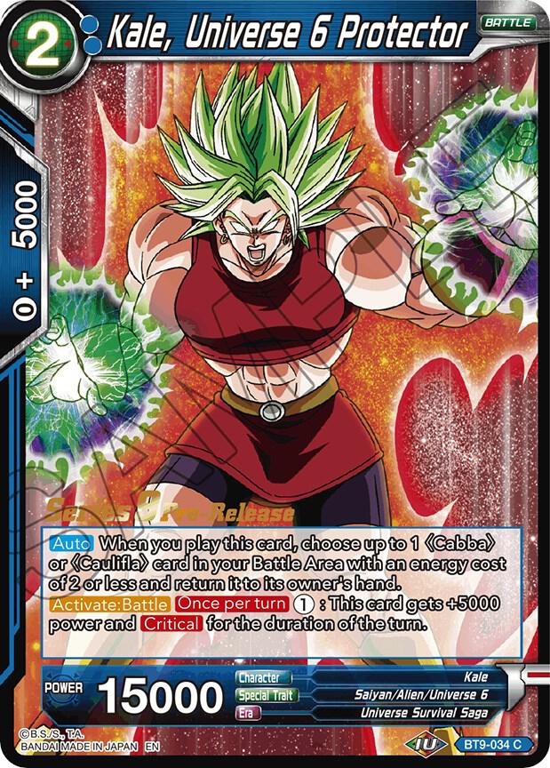 Kale, Universe 6 Protector BT9-034 card from Universal Onslaught Pre-Release Cards