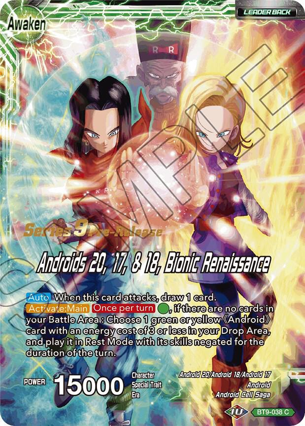 Android 20 // Androids 20, 17, & 18, Bionic Renaissance BT9-038 card from Universal Onslaught Pre-Release Cards