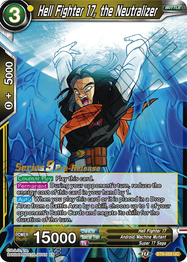 Hell Fighter 17, the Neutralizer BT9-059 card from Universal Onslaught Pre-Release Cards