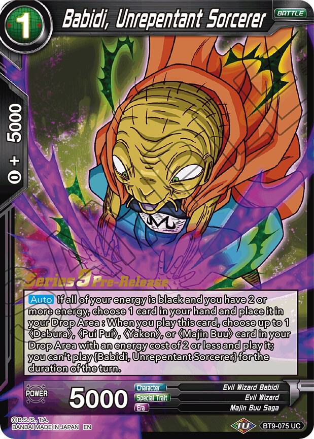 Babidi, Unrepentant Sorcerer BT9-075 card from Universal Onslaught Pre-Release Cards