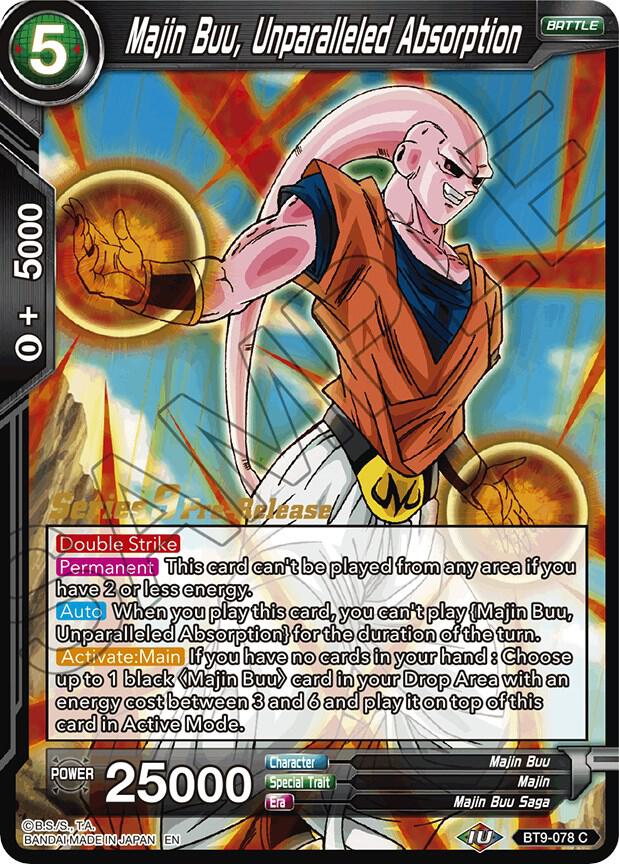 Majin Buu, Unparalleled Absorption BT9-078 card from Universal Onslaught Pre-Release Cards